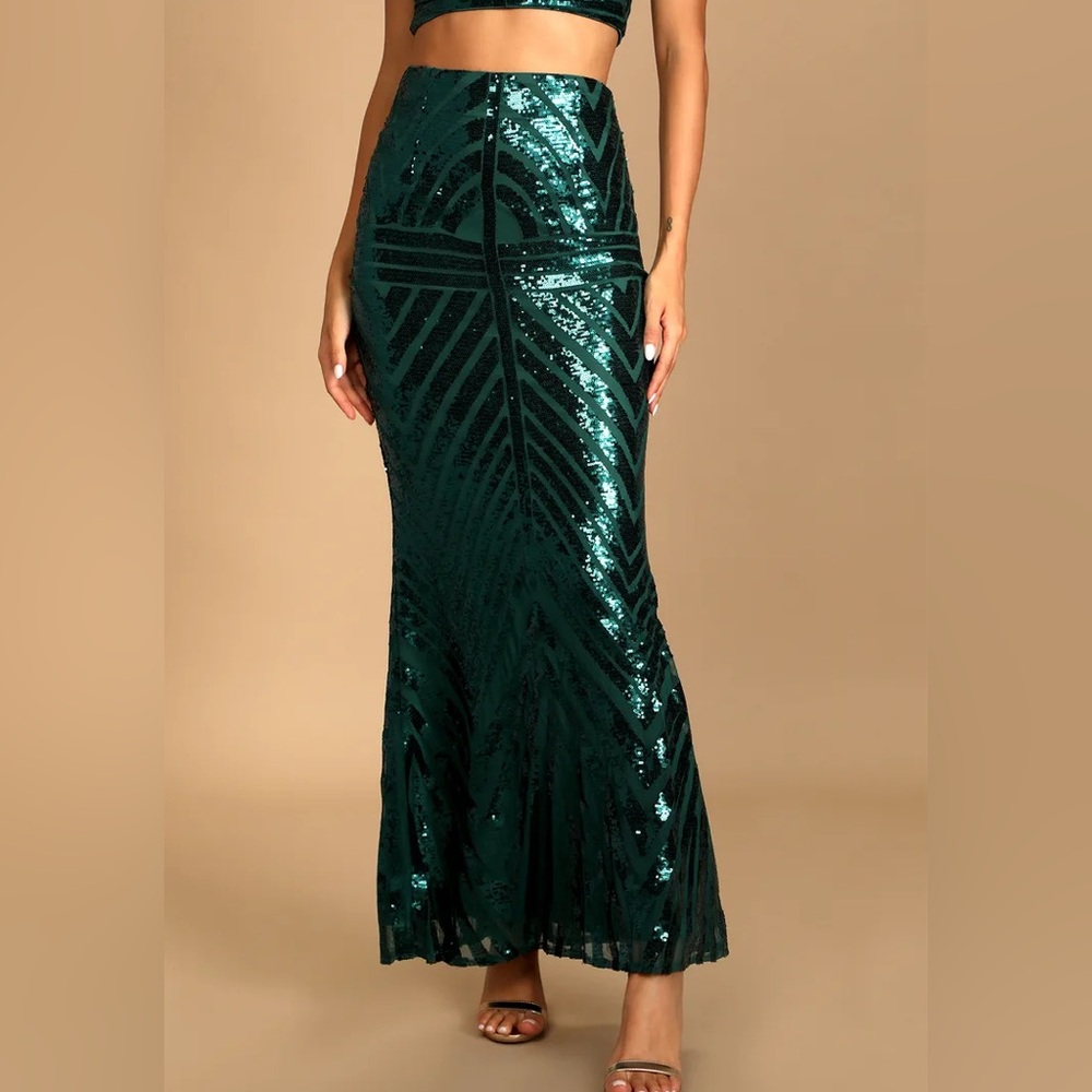 Glam for the Night Emerald Green Sequin Two-Piece Maxi Dress (Skirt Only)